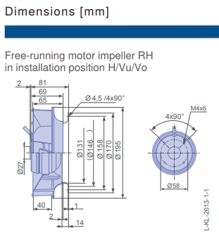 Чертеж вентилятора RH19V-2EP.W6.1R, арт. 113234